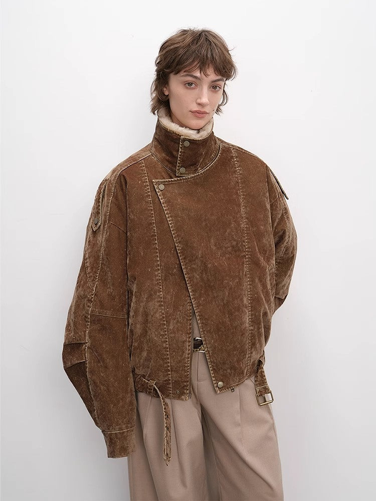 Fireladyfur Women's Distressed Denim Down Jacket | Wool Collar“City