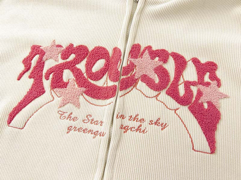 Fashion Embroidery Zip Up Streetwear Hoodies