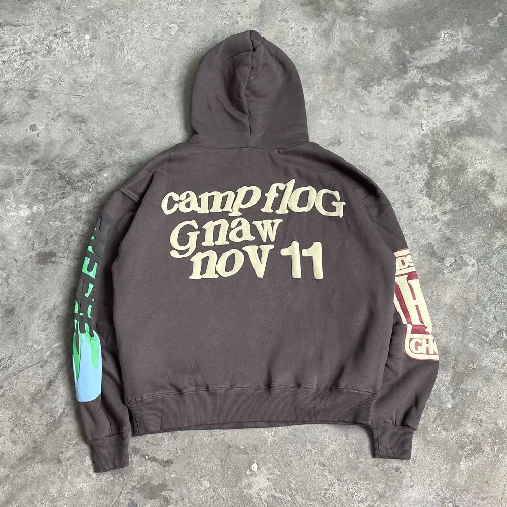 Lucky Me Foam Print Oversize Loose Streetwear Hoodies