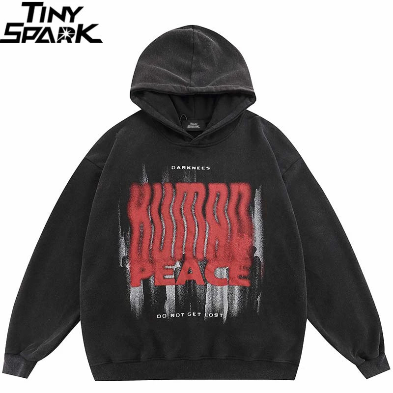 Human Peace Graphic Hoodie Black Washed