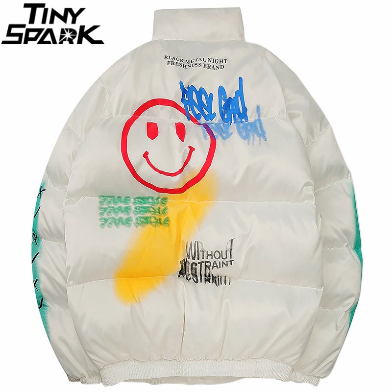 Graffiti Print Men Streetwear Winter Padded Coat