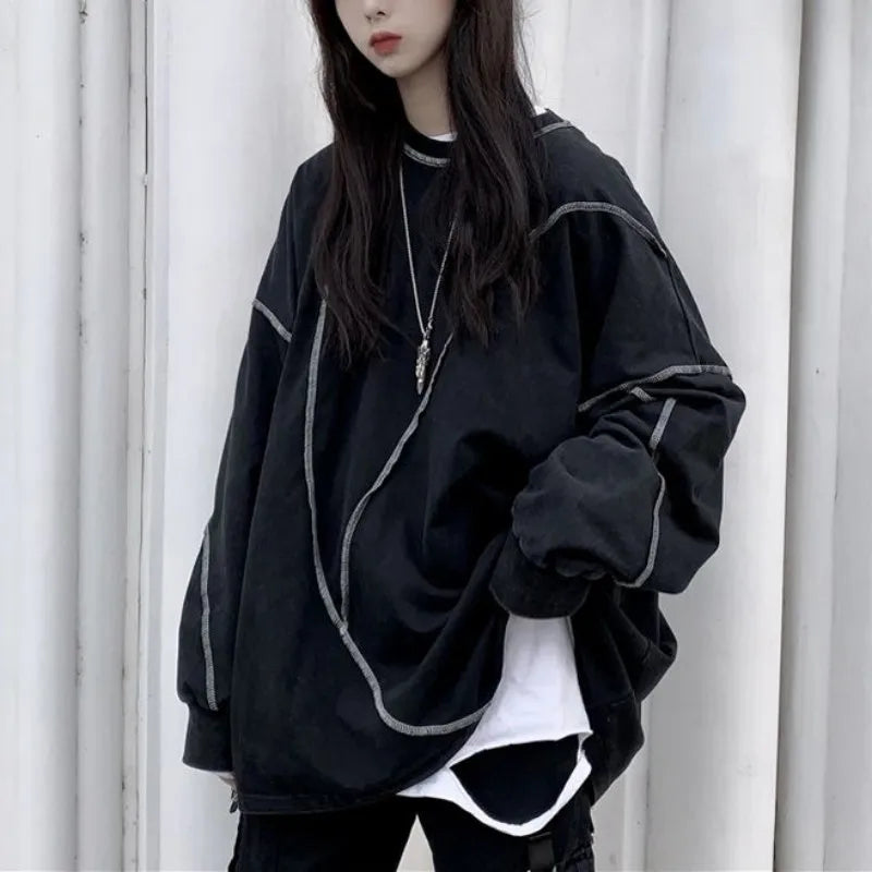 Harajuku BF Style Black Hip-hop Streetwear Pullover