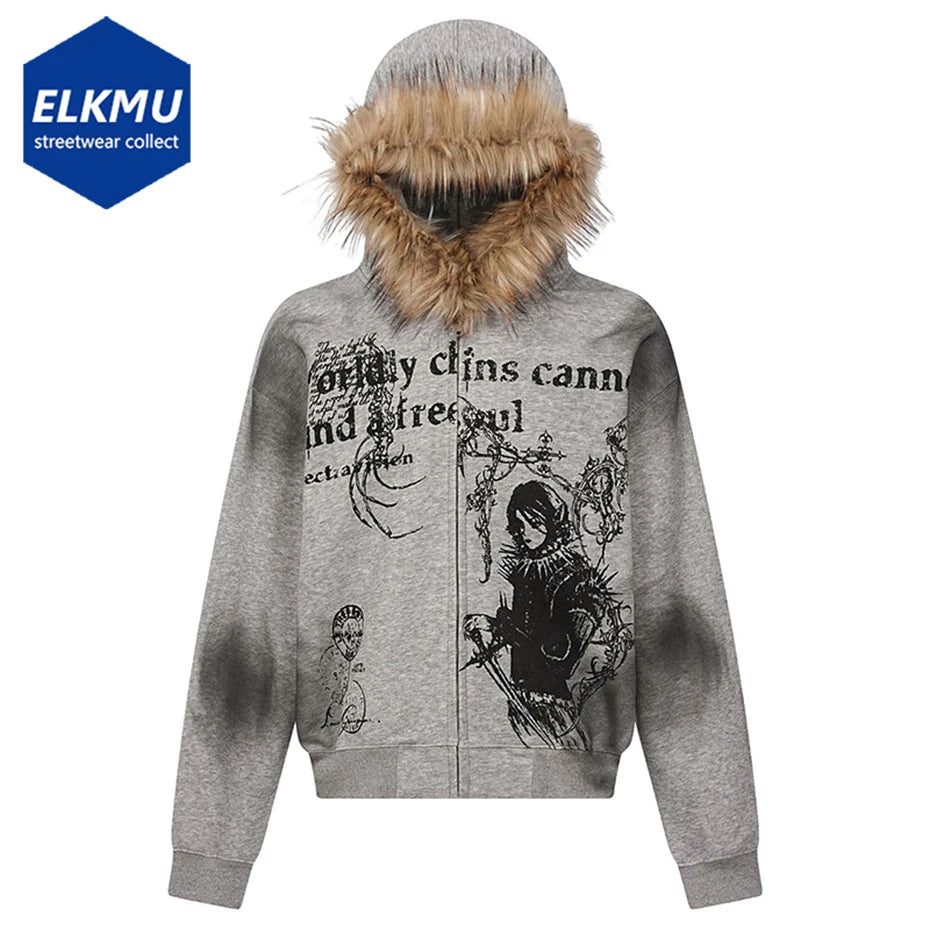 Fur Collar Hoodies Jackets Y2K