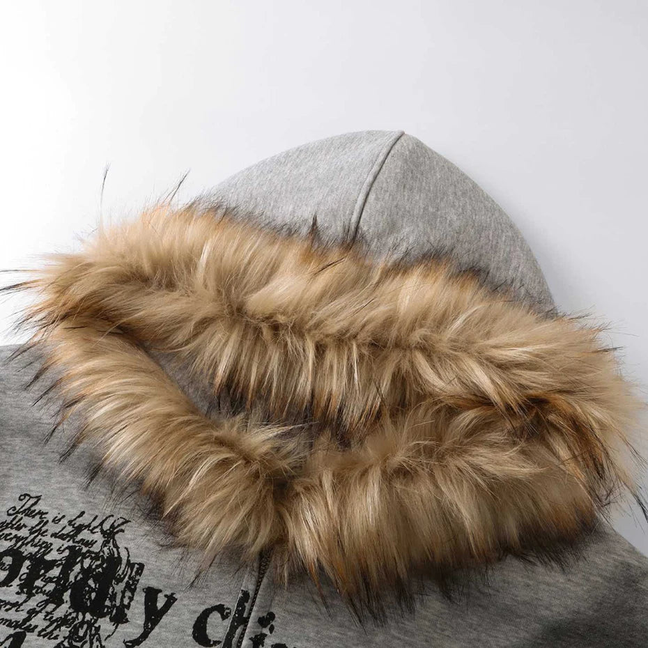 Fur Collar Hoodies Jackets Y2K