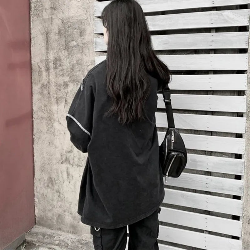 Harajuku BF Style Black Hip-hop Streetwear Pullover