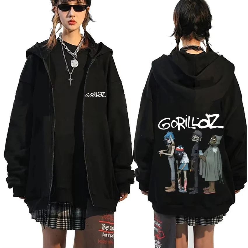 Alternative Rock Band Gorillaz Graphic Zipper Hoodie