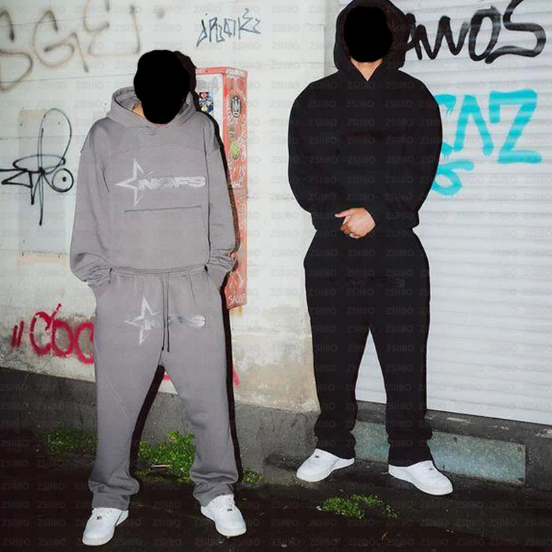 NOFS Letter Embroidery Fashion Brand Loose Oversized Hoodie Y2K