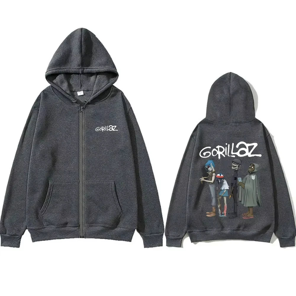 Alternative Rock Band Gorillaz Graphic Zipper Hoodie