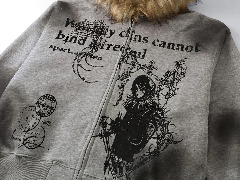 Fur Collar Hoodies Jackets Y2K