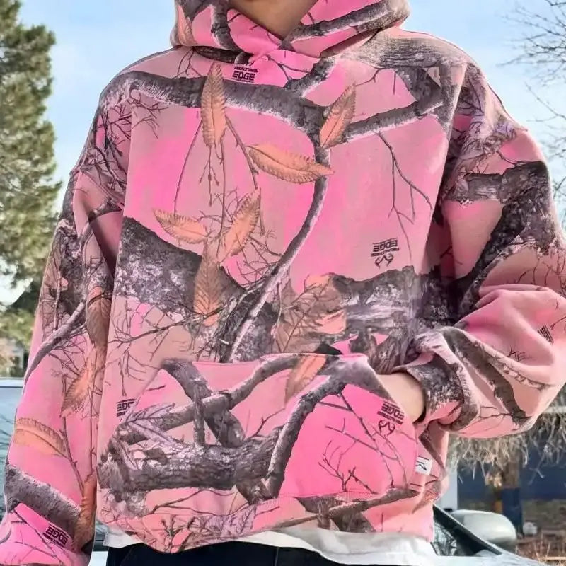 Fall Ready Pink Branch Camo Print Streetwear Hoodie