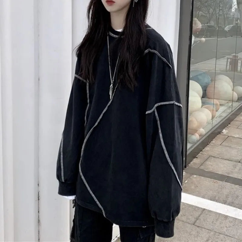 Harajuku BF Style Black Hip-hop Streetwear Pullover