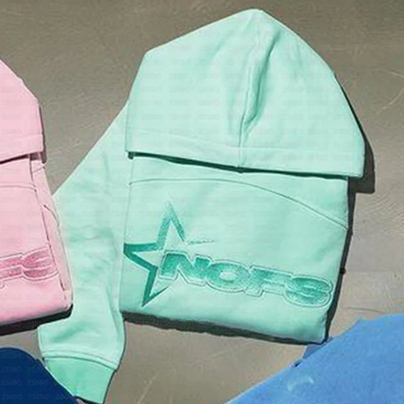 NOFS Letter Embroidery Fashion Brand Loose Oversized Hoodie Y2K