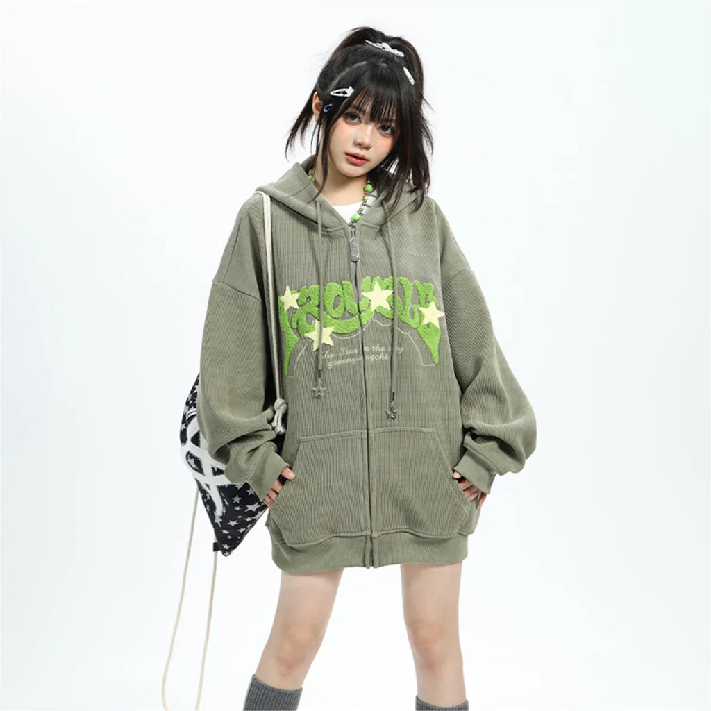 Fashion Embroidery Zip Up Streetwear Hoodies
