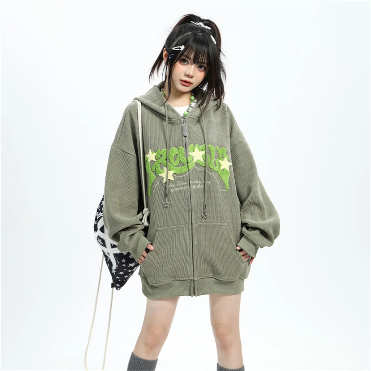 Fashion Embroidery Zip Up Streetwear Hoodies