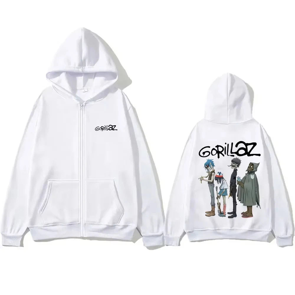 Alternative Rock Band Gorillaz Graphic Zipper Hoodie