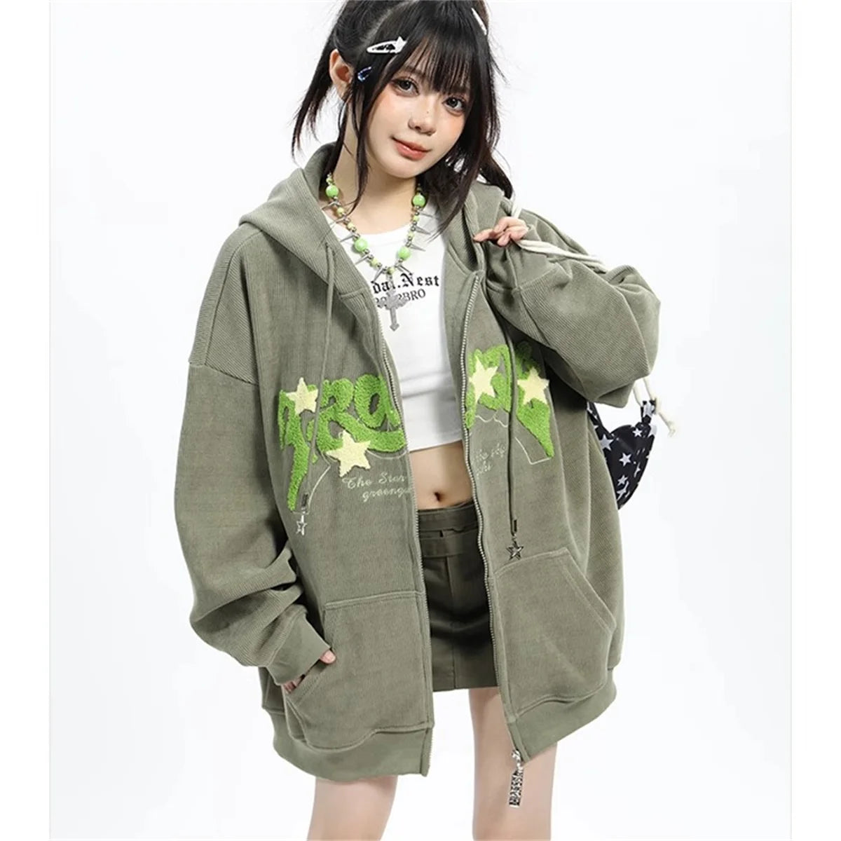 Fashion Embroidery Zip Up Streetwear Hoodies