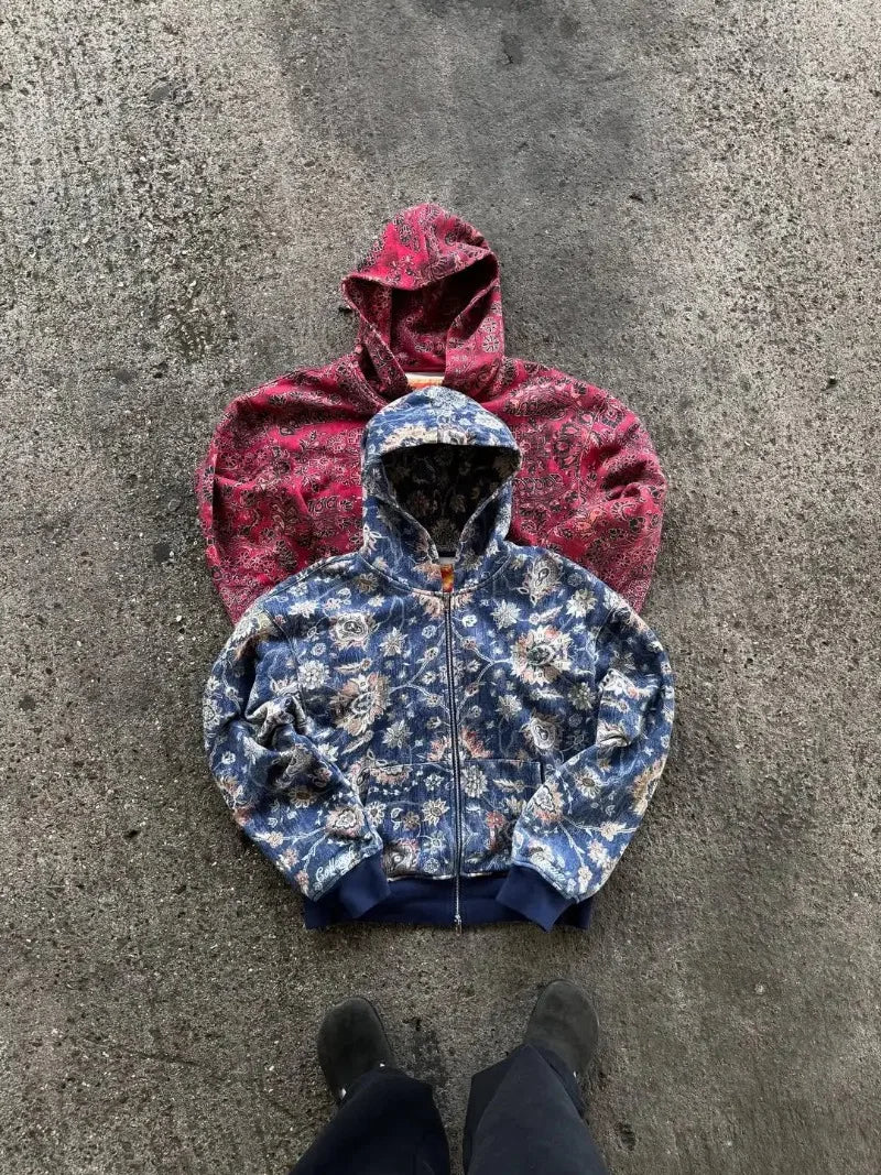 American Retro Bandana Style Oversized Hoodie Streetwear