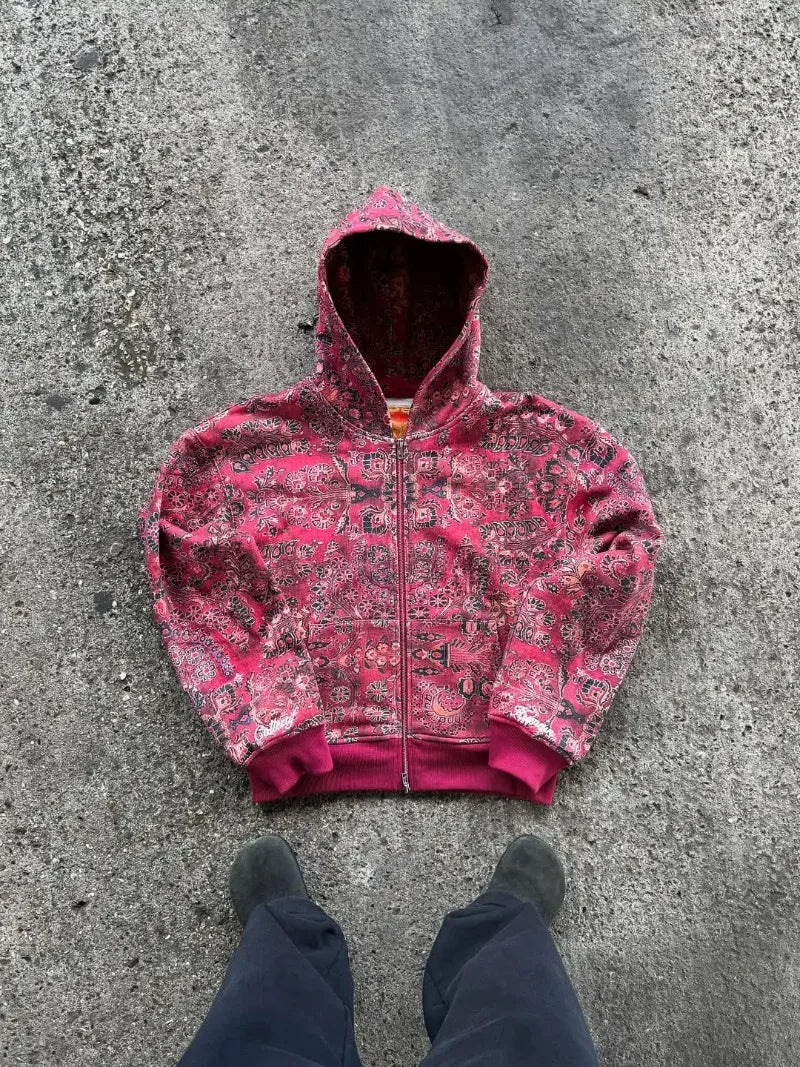 American Retro Bandana Style Oversized Hoodie Streetwear