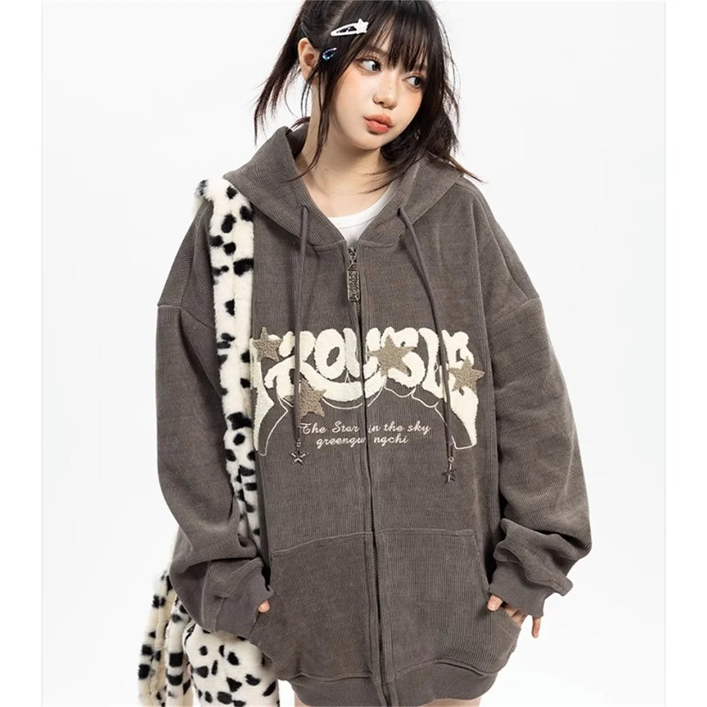 Fashion Embroidery Zip Up Streetwear Hoodies