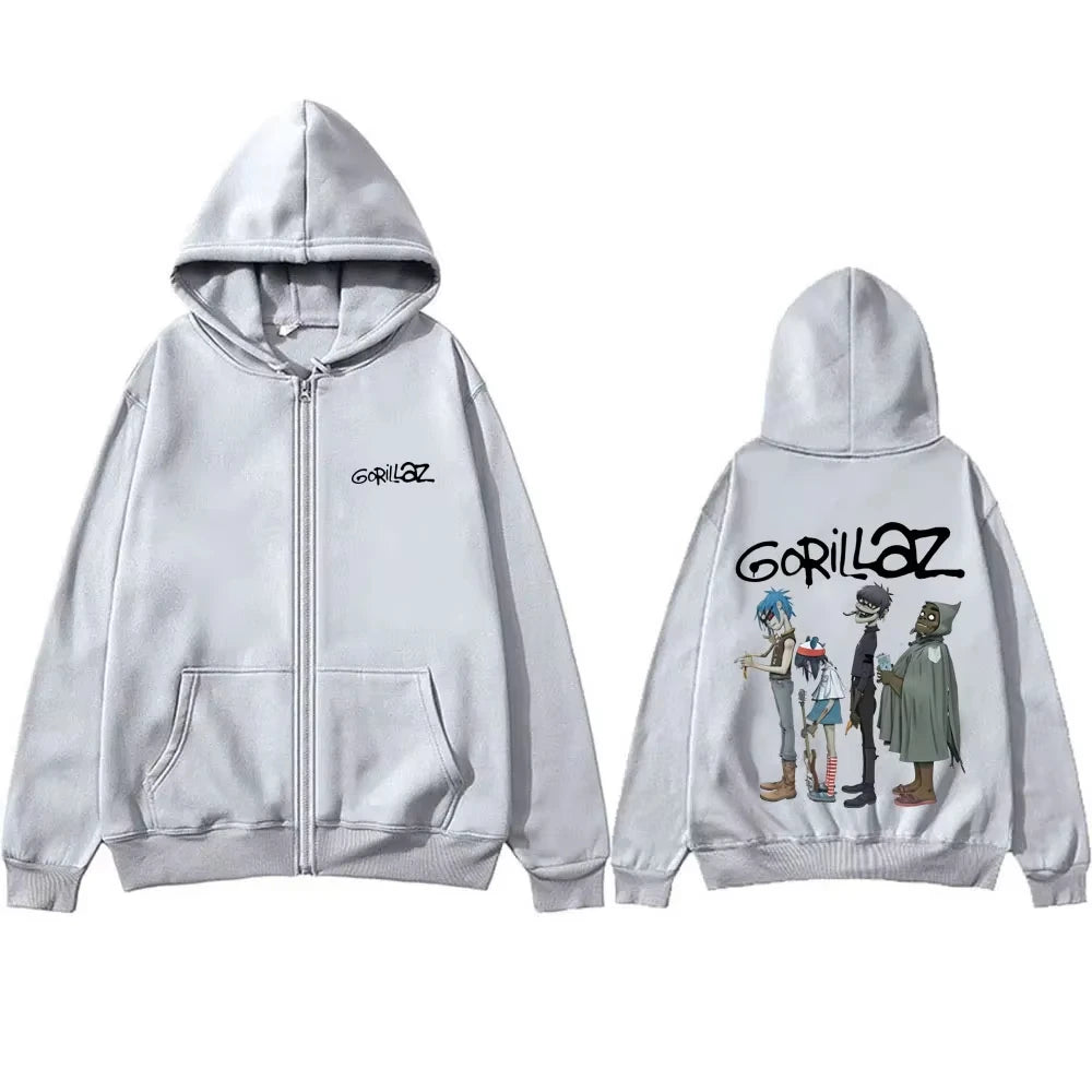 Alternative Rock Band Gorillaz Graphic Zipper Hoodie