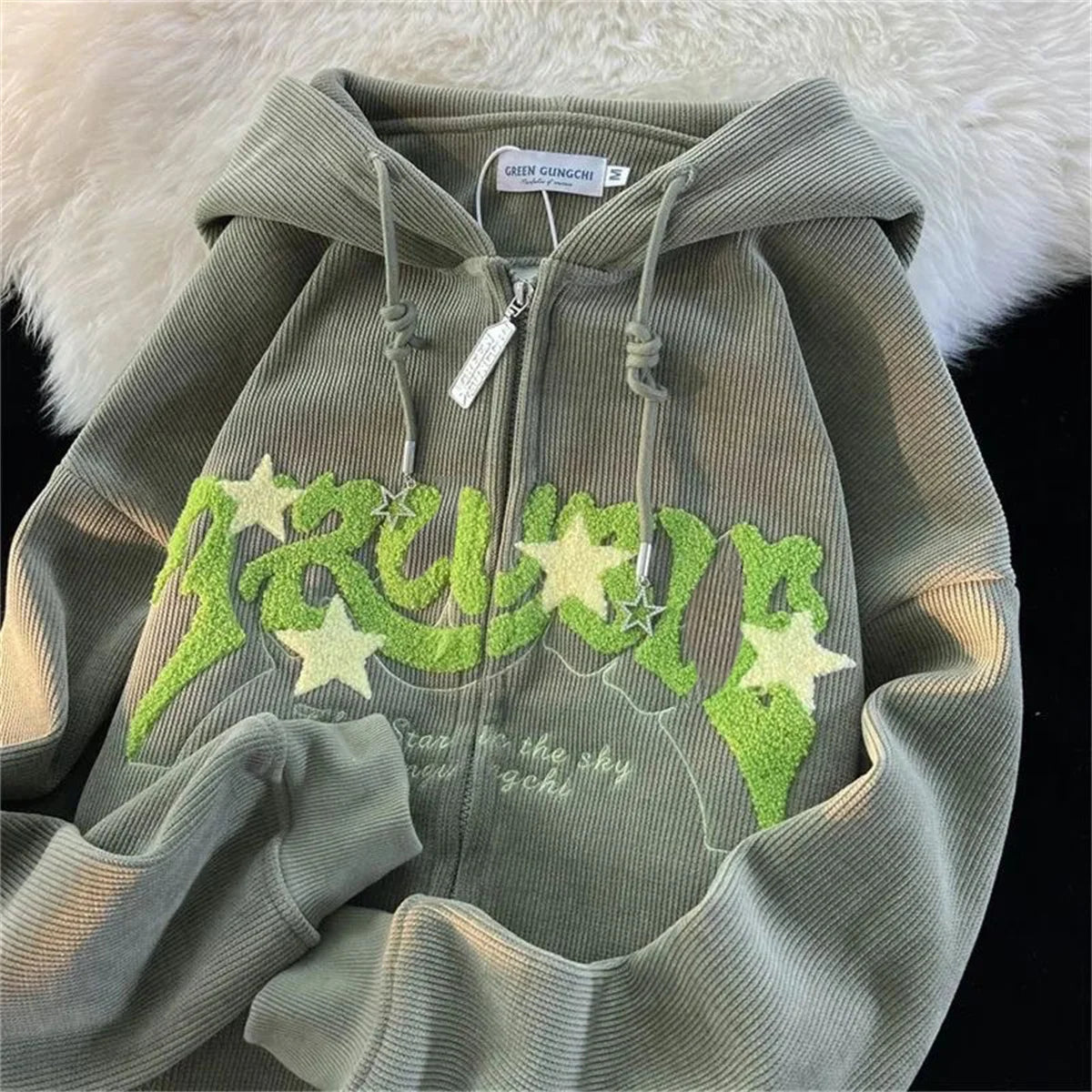 Fashion Embroidery Zip Up Streetwear Hoodies