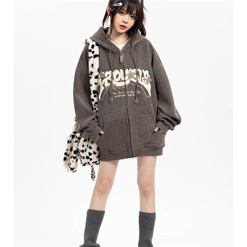 Fashion Embroidery Zip Up Streetwear Hoodies