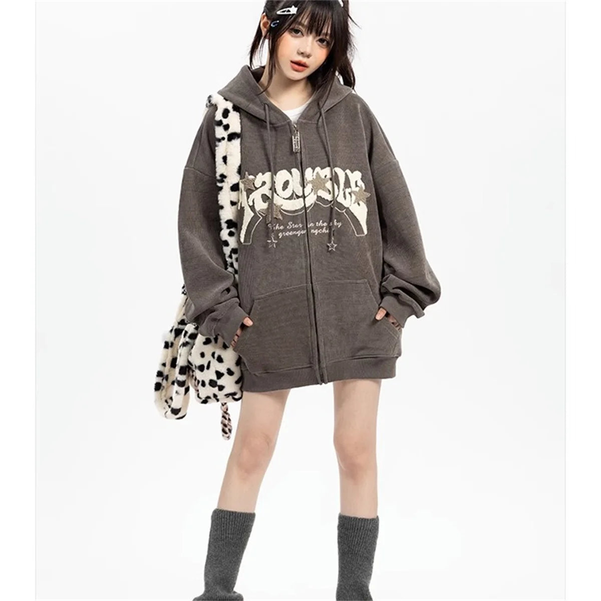 Fashion Embroidery Zip Up Streetwear Hoodies