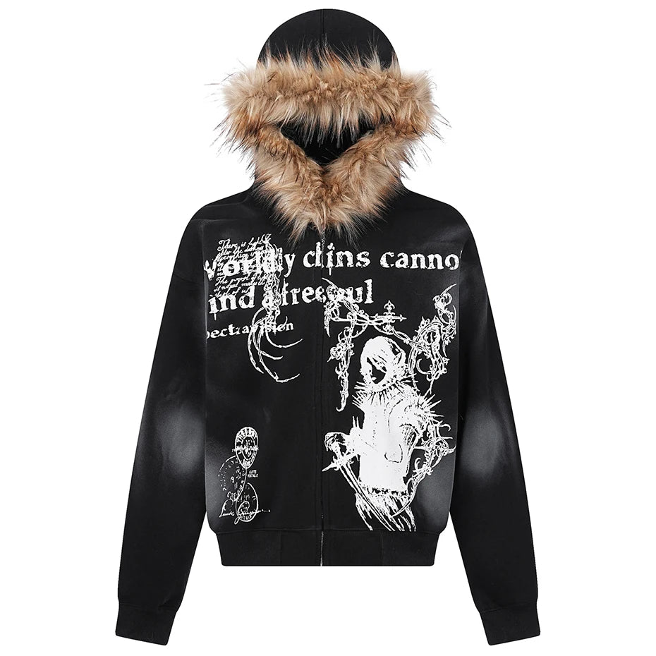 Fur Collar Hoodies Jackets Y2K