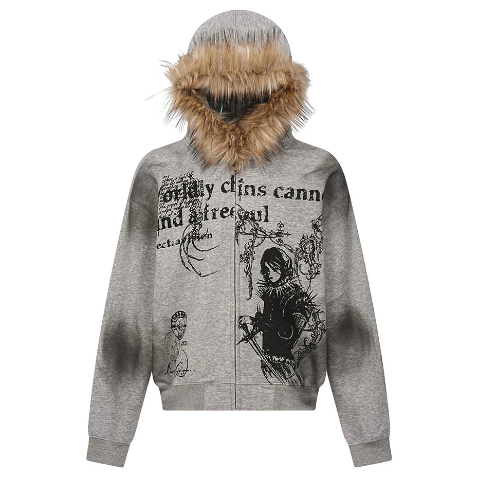 Fur Collar Hoodies Jackets Y2K