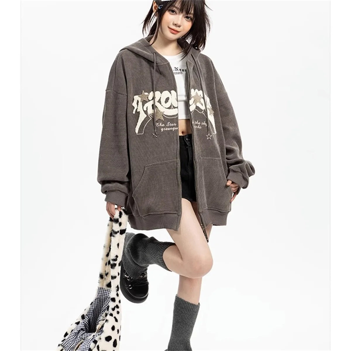 Fashion Embroidery Zip Up Streetwear Hoodies