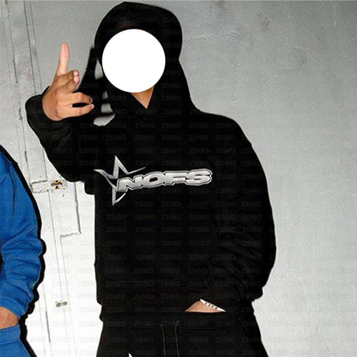 NOFS Letter Embroidery Fashion Brand Loose Oversized Hoodie Y2K