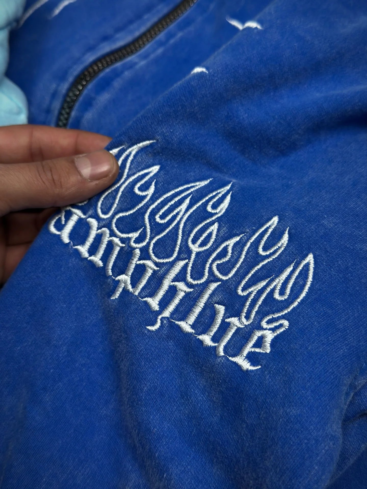 Retro Street Star Cross Embroidery Oversized Cotton Zip Up Hoodies